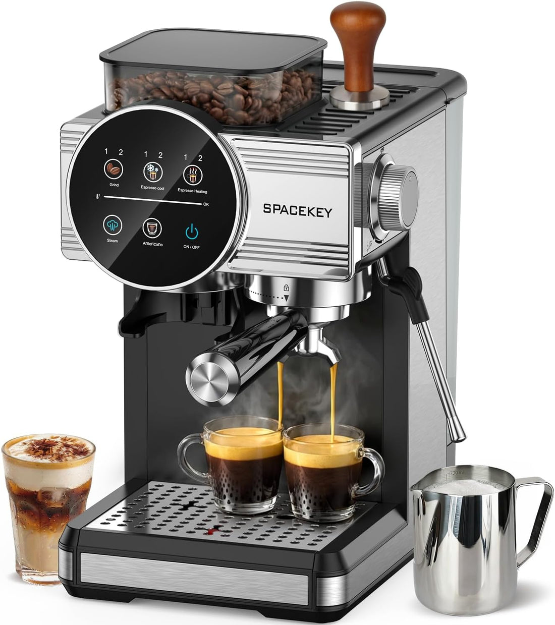 20 Bar Espresso Machine with Grinder &amp; Milk Frother
