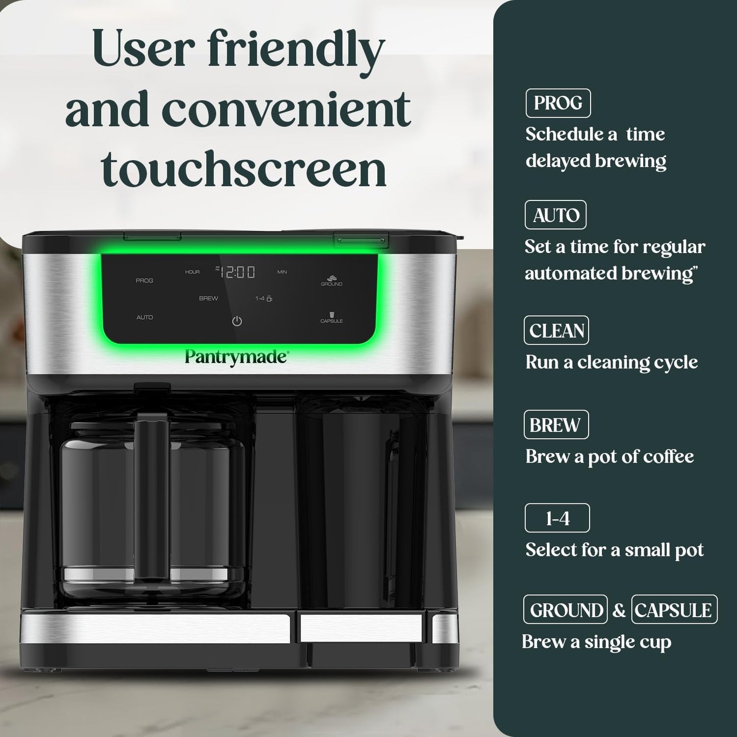 Dual Brew Coffee Maker | 12 Cup & Single Serve K-Cup Machine with Touchscreen encalife