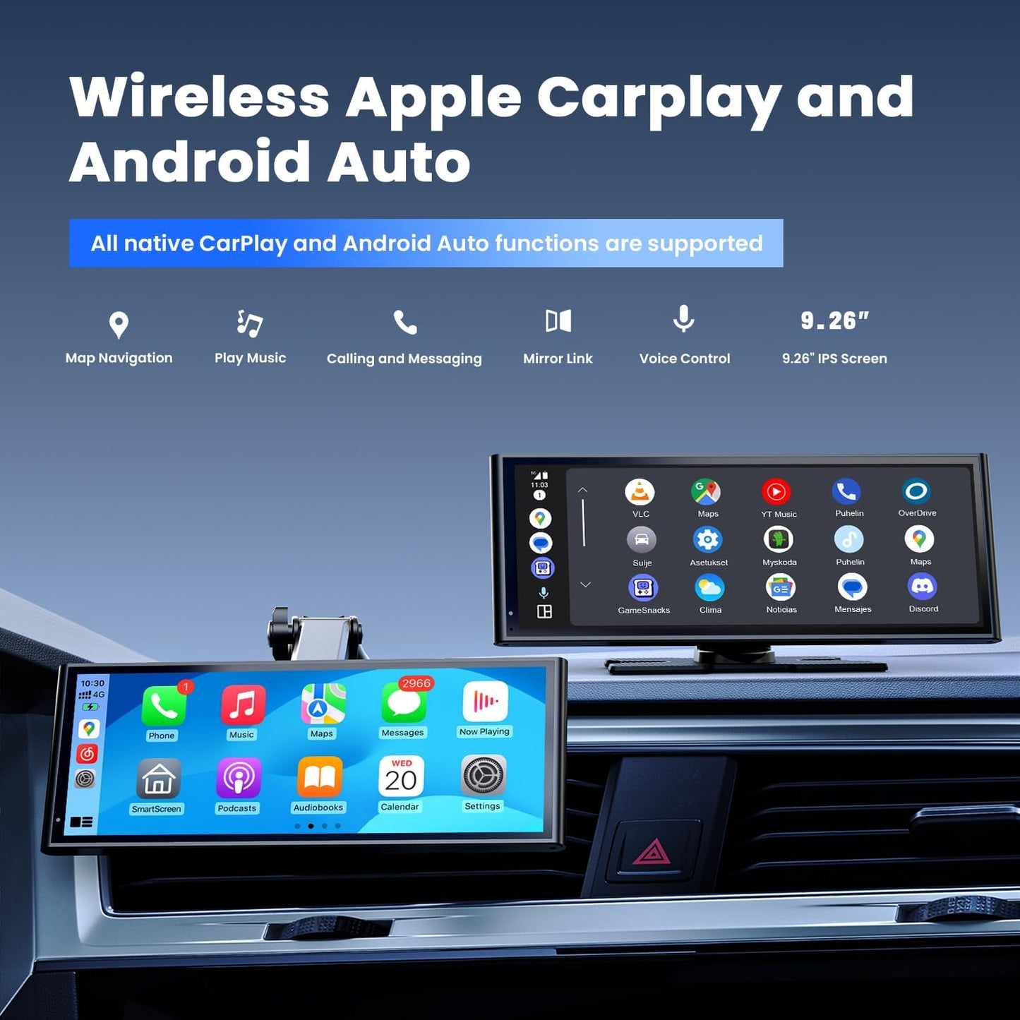 9.26 Inch Wireless Carplay Screen With Backup Camera encalife