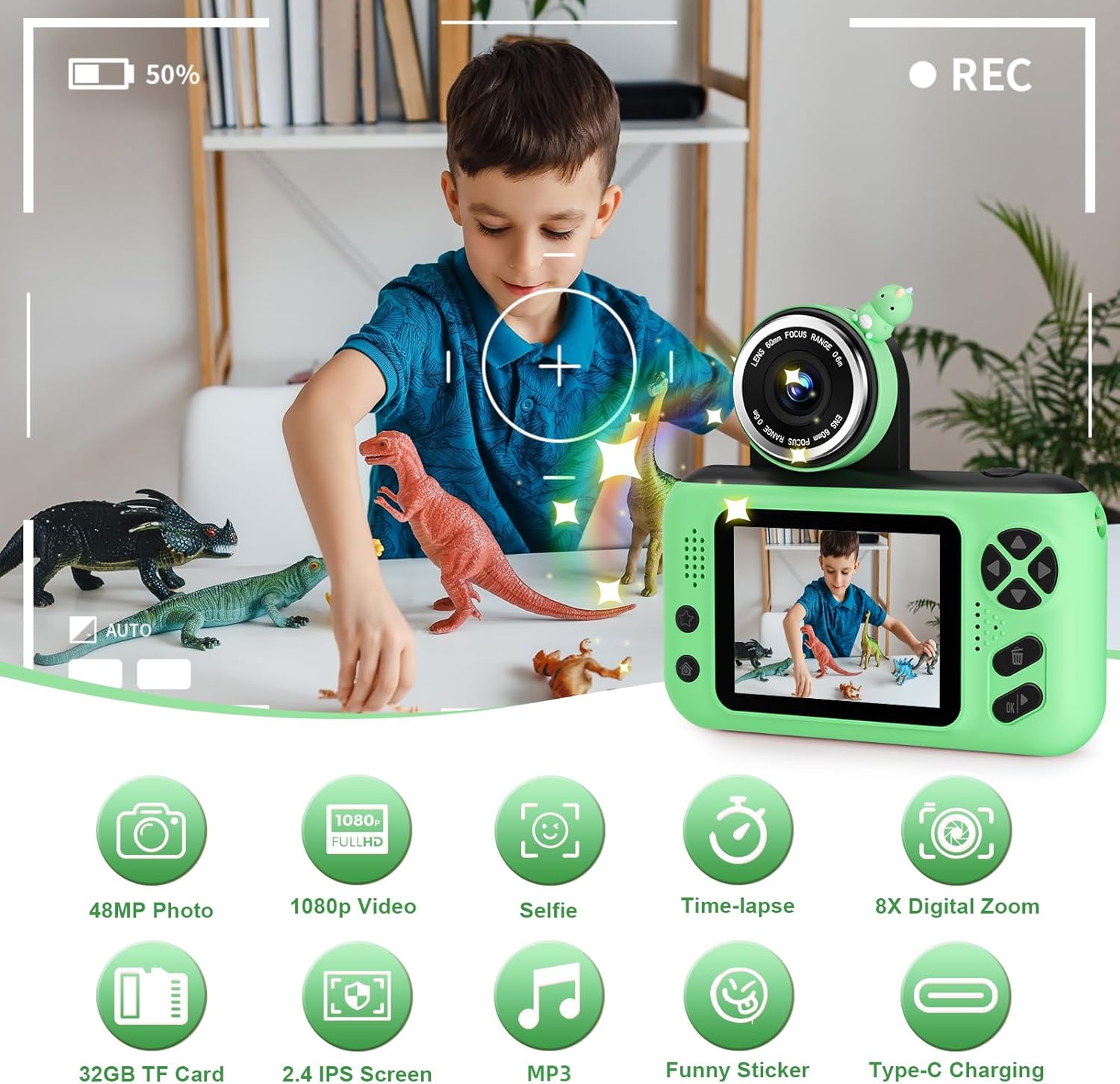 Kids Camera with 1080P Video &amp; 32GB Card encalife