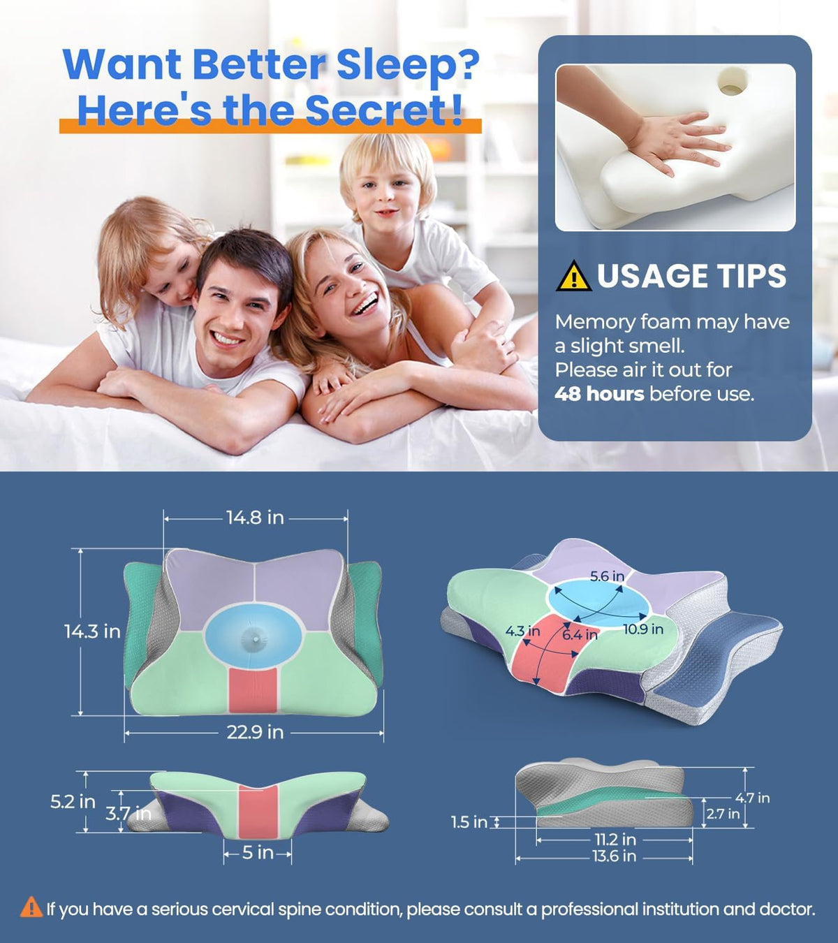 Side Sleeper Cervical Memory Foam Pillow encalife