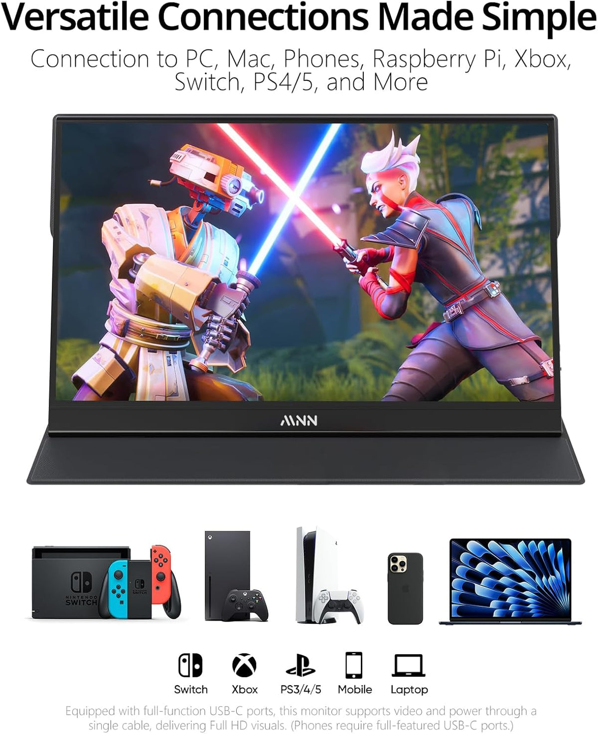 15.6-Inch FHD IPS Portable Monitor USB-C HDMI encalife