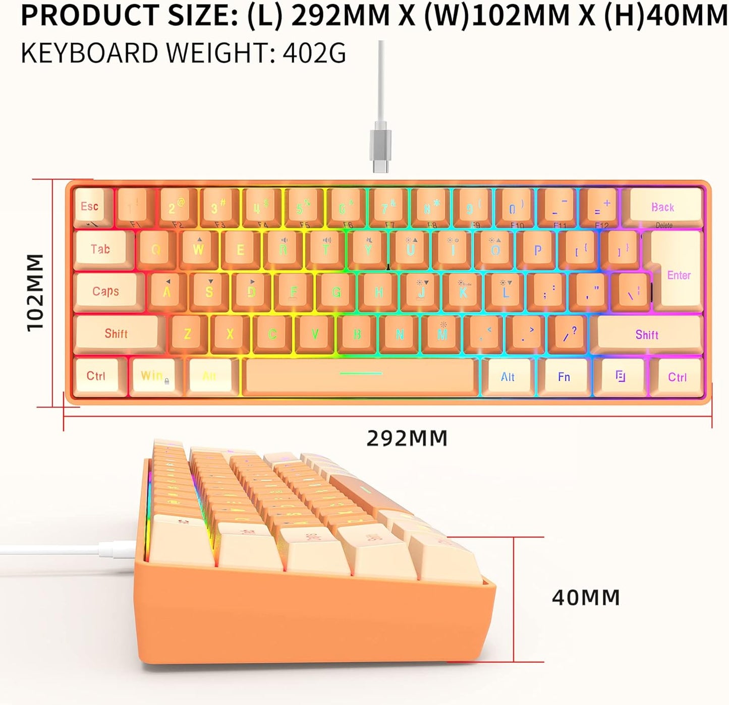 Gaming Keyboard 60% RGB Wired I Ultra‑Compact encalife