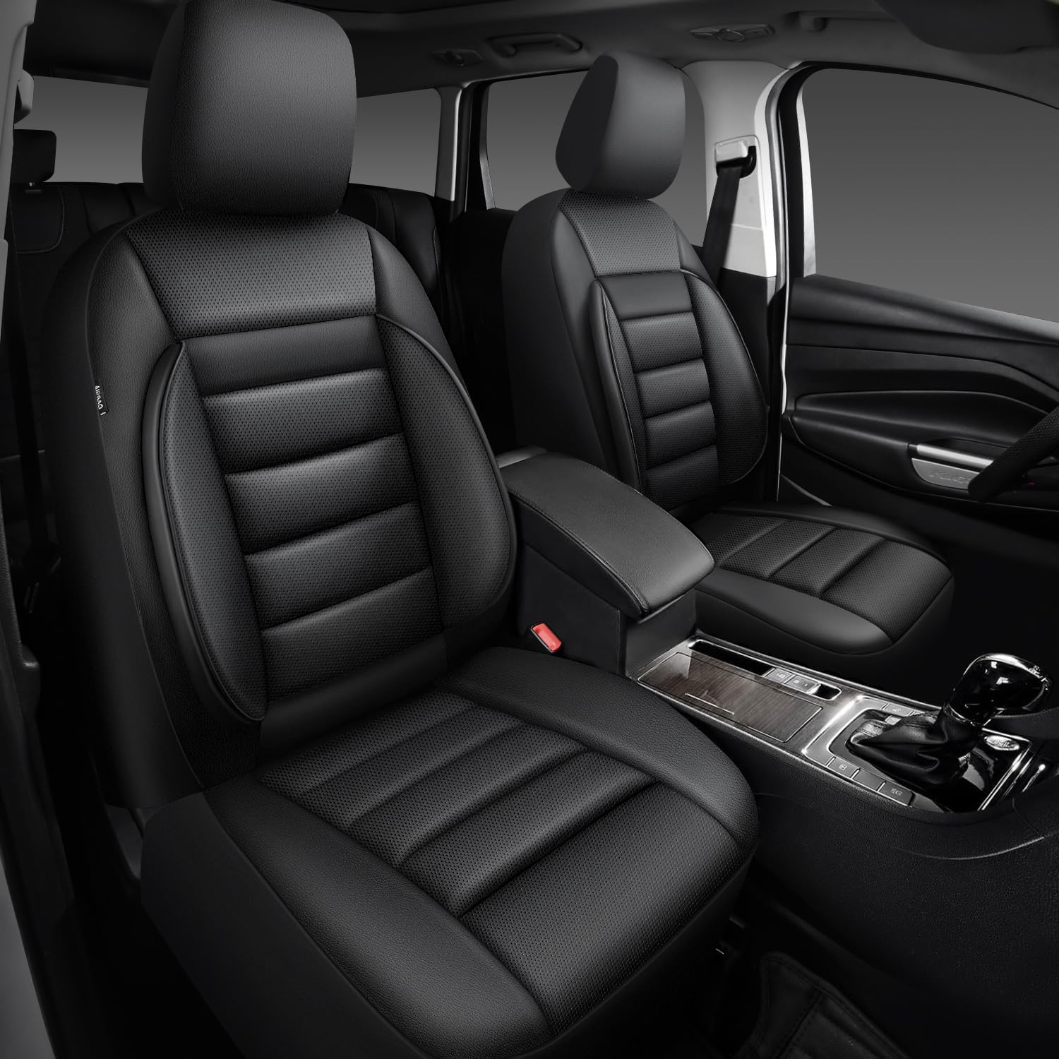 Faux Leather Front Car Seat Covers 3D Foam Support encalife