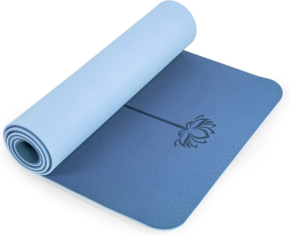 Eco-friendly non-slip TPE yoga mat with 6mm cushioning, double-sided grip, anti-tear durability, and carry bag for yoga, Pilates, and home workouts.