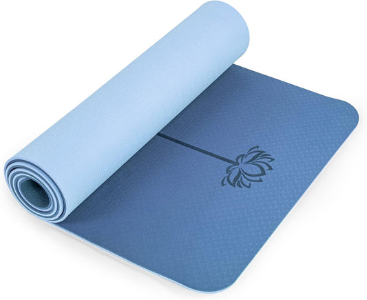 Eco-friendly non-slip TPE yoga mat with 6mm cushioning, double-sided grip, anti-tear durability, and carry bag for yoga, Pilates, and home workouts.