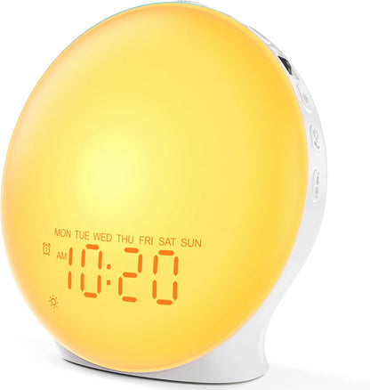 White sunrise alarm clock with white noise machine
