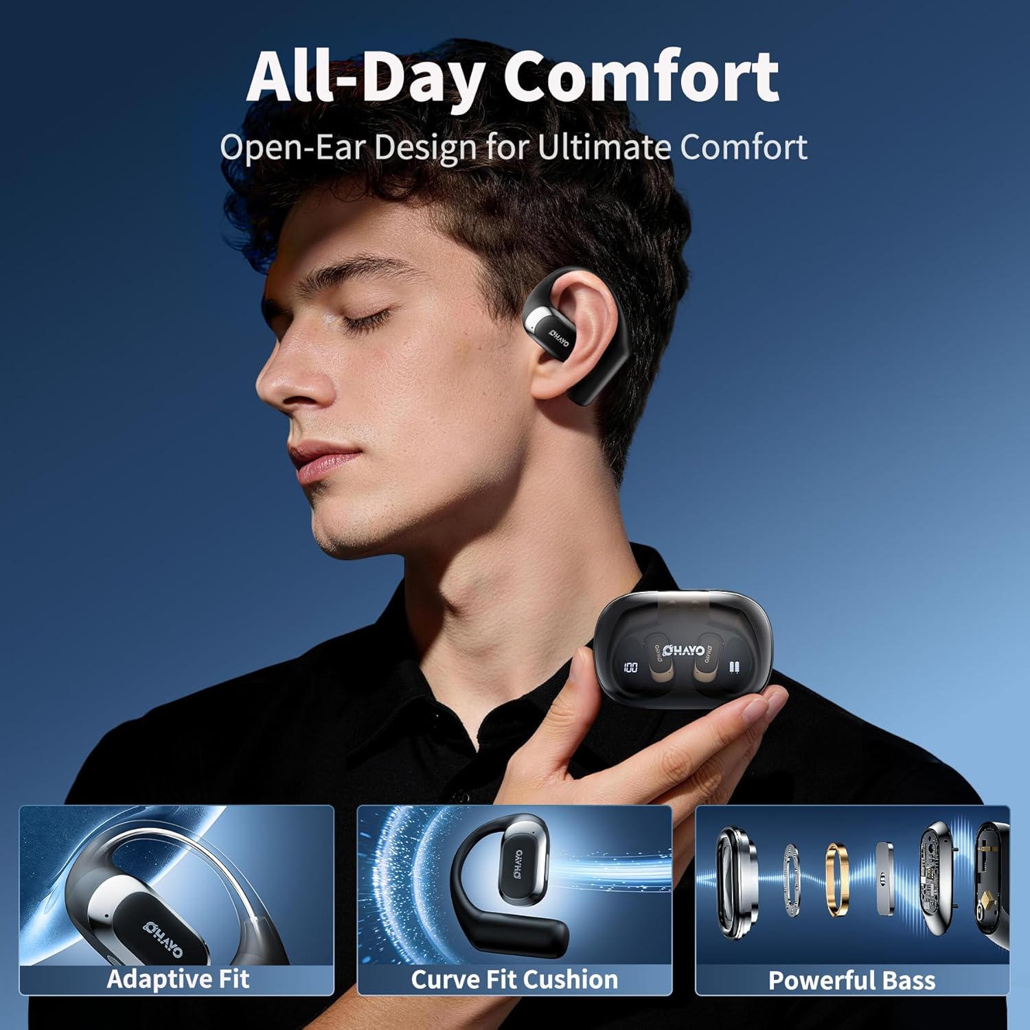 Open Ear Bluetooth Headphones with Display encalife