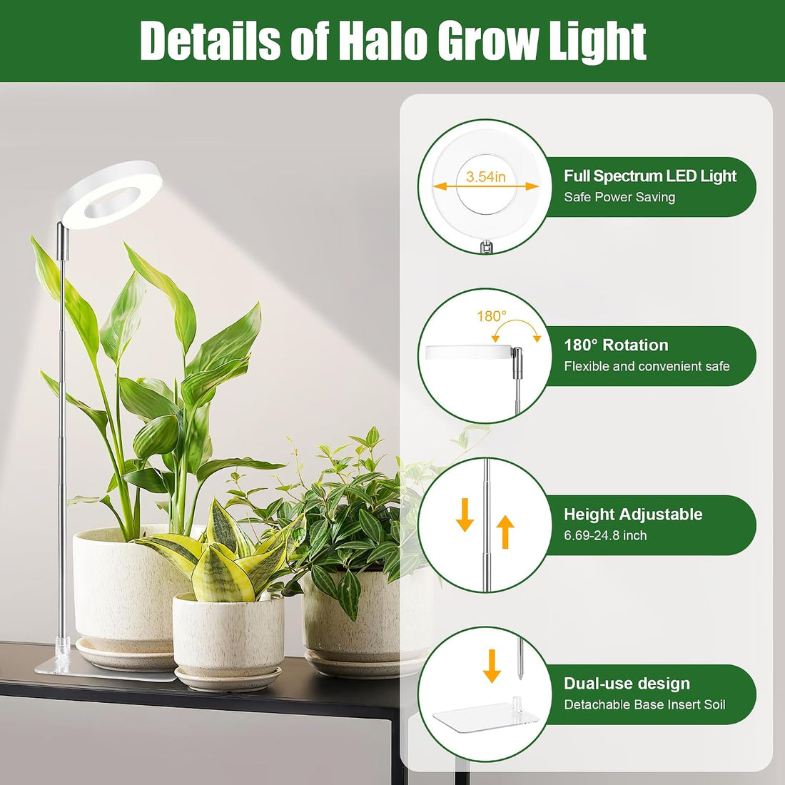 Grow Lights for Indoor Plants | Halo LED Plant Lamp encalife