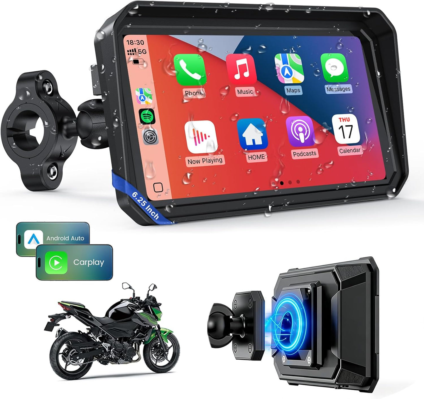 Waterproof Motorcycle Carplay Screen with anti-glare touchscreen