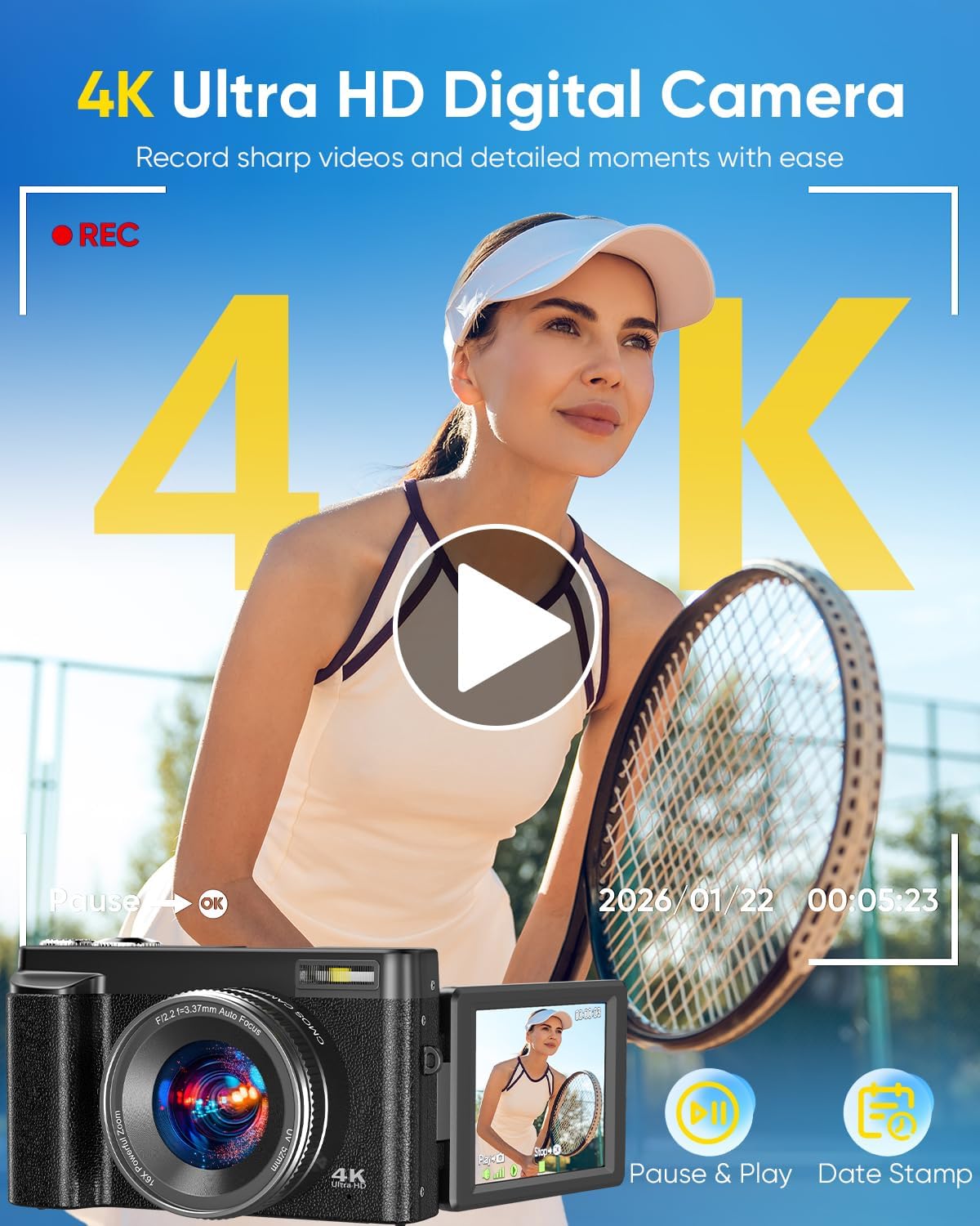 4K 64MP WiFi Vlogging Camera with Flip Screen encalife