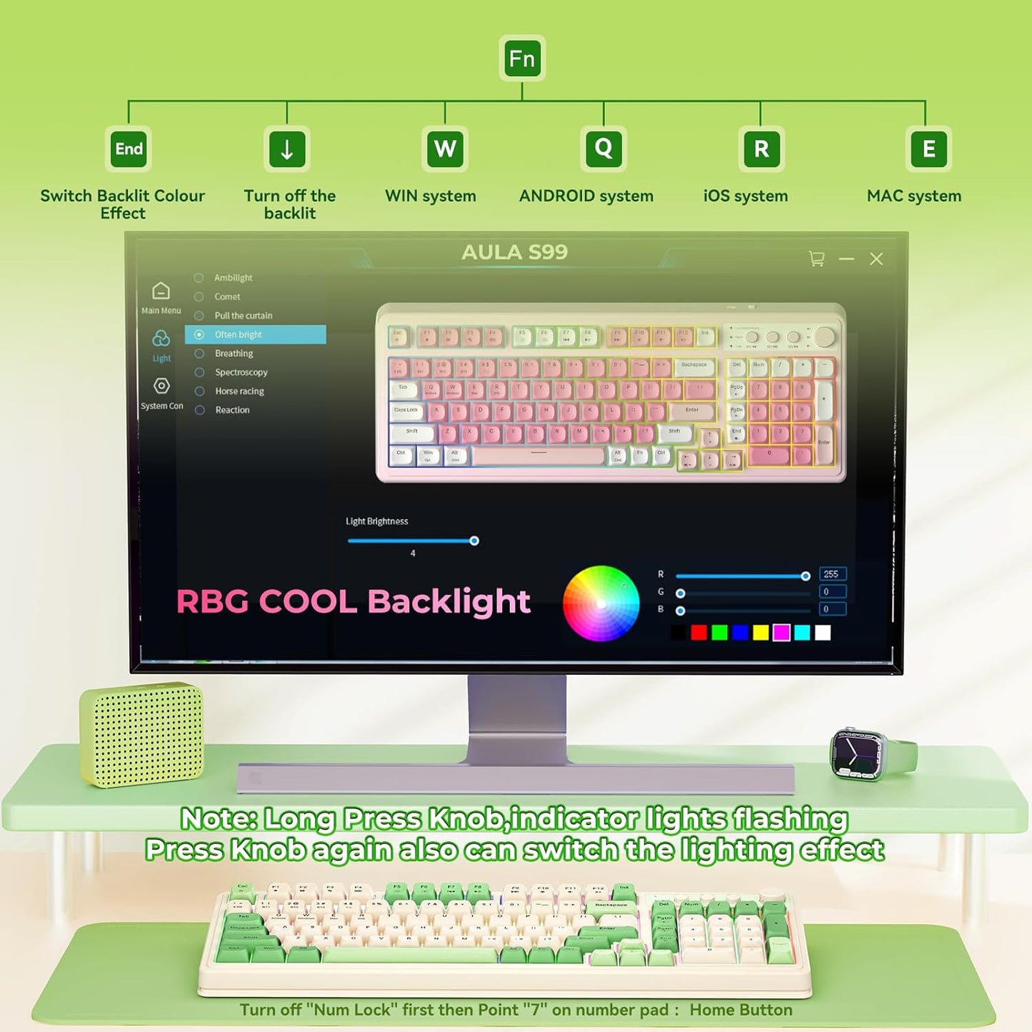 AULA S99 Wireless RGB Gaming Keyboard I Green encalife
