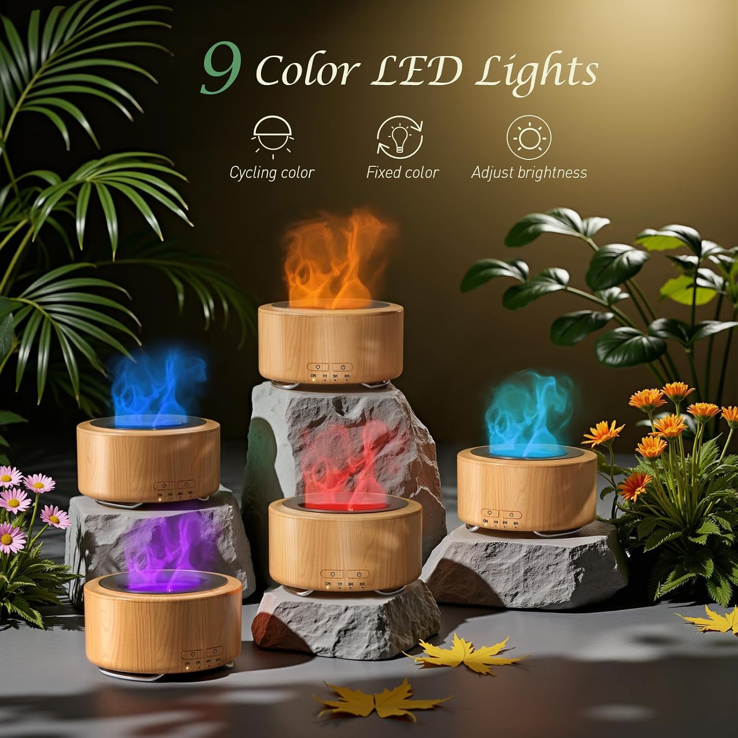 500ML Fireplace Essential Oil Diffuser Flame Light encalife
