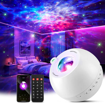 4-in-1 galaxy projector displaying colorful stars across bedroom ceiling