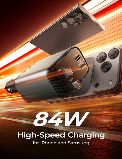 84W Retractable Car Charger 4 in 1 encalife