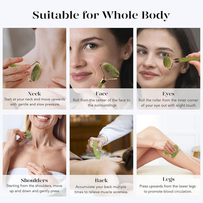 Jade Roller Gua Sha Facial Massage Beauty Set encalife