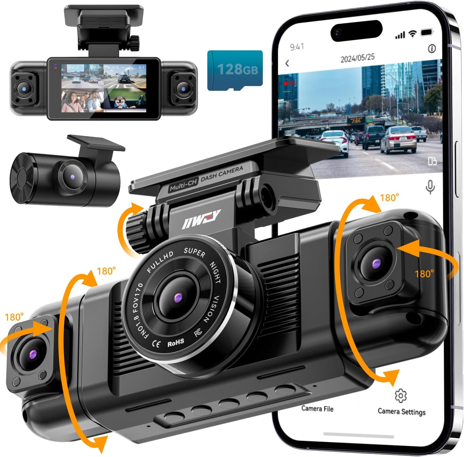 4 Channel Dash Cam I 360 View for Cars WiFi 128GB