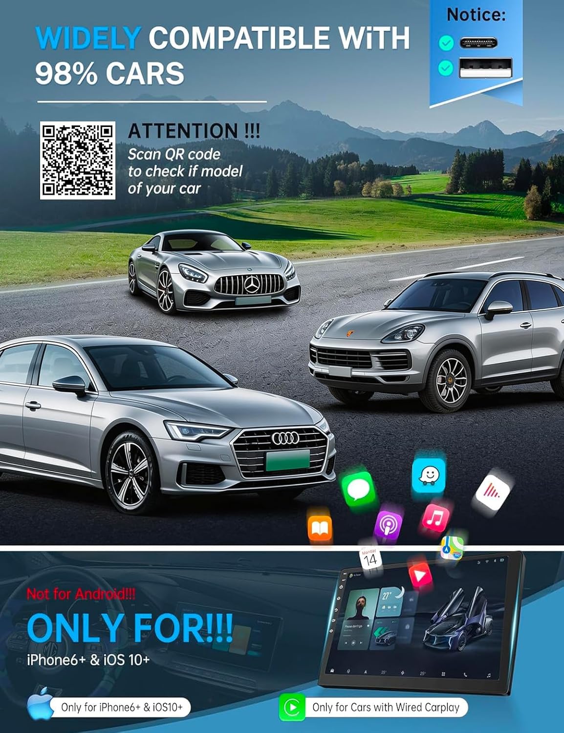 Wireless CarPlay & Auto Adapter | Plug & Play CarPlay Dongle encalife