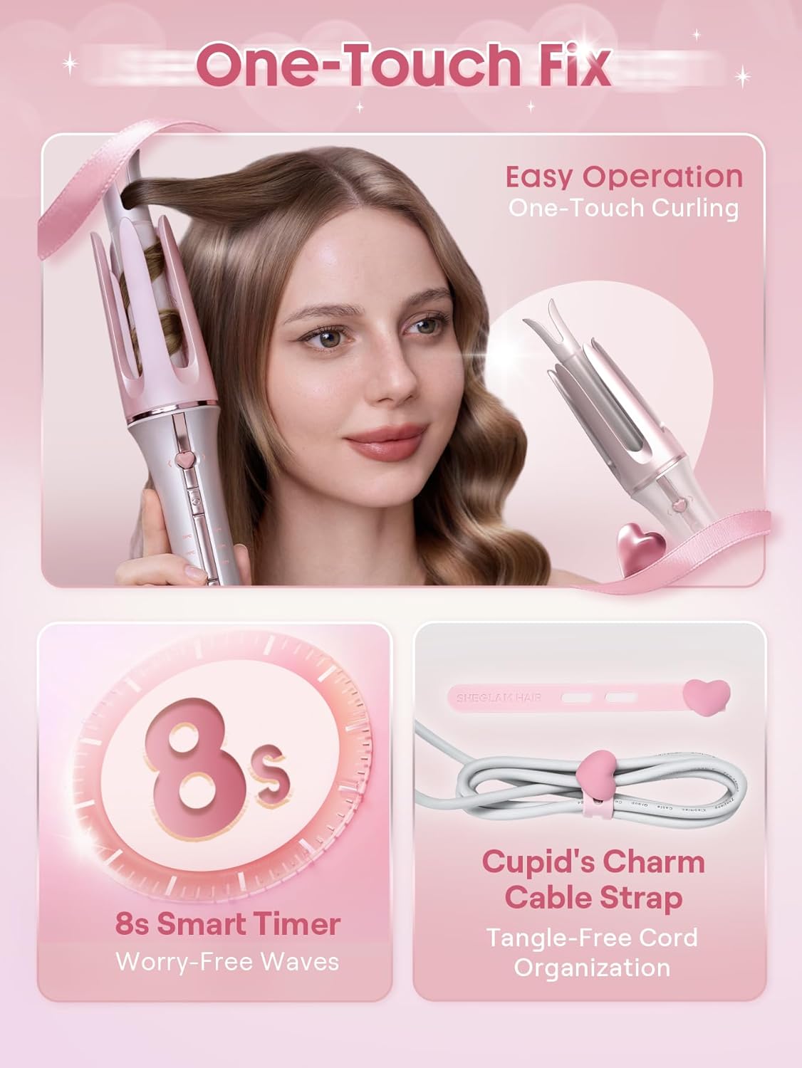 Pink Automatic Curling Iron | SHEGLAM Gift Hair Curler encalife