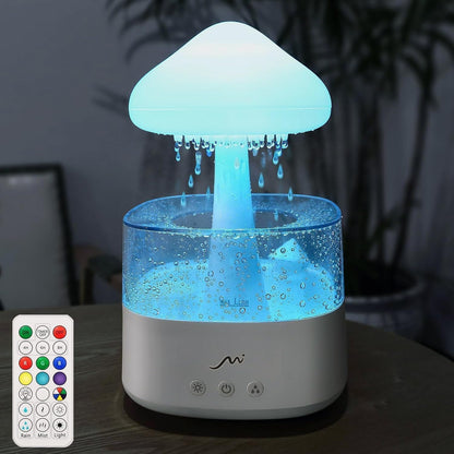Cloud shaped humidifier creating realistic water drip effect