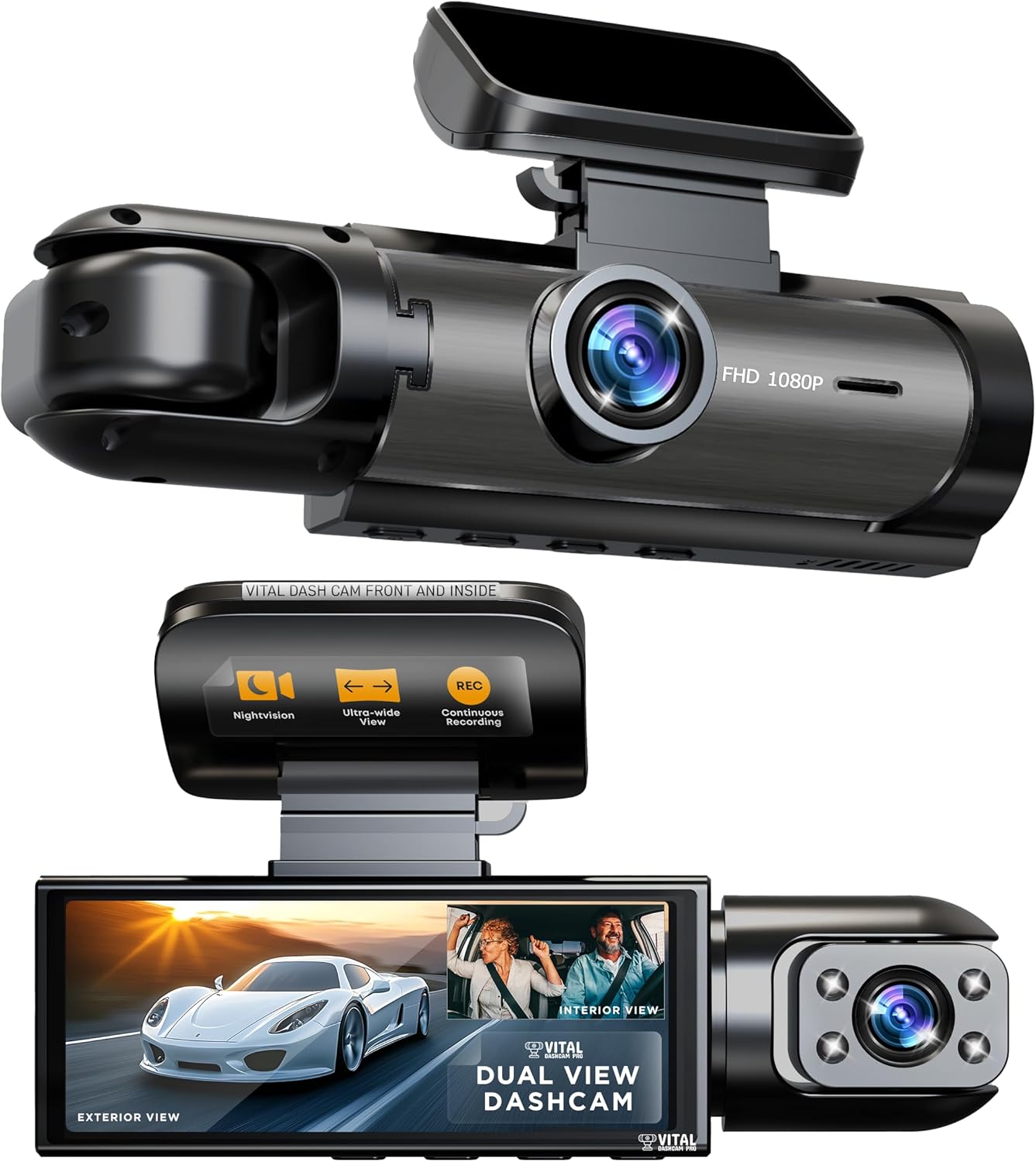 FHD Dash Cam I Front and Rear for Cars Night Vision