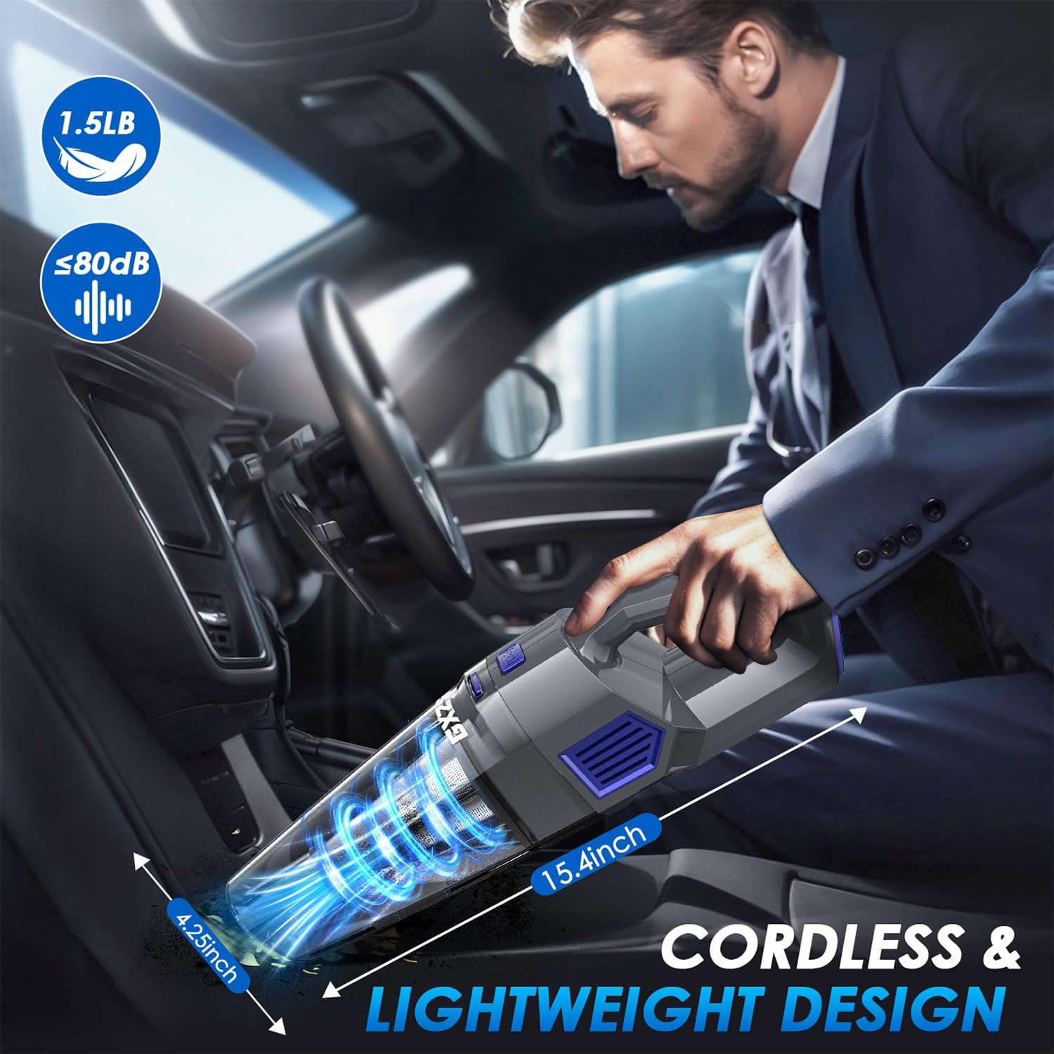 Cordless Handheld Car Vacuum Cleaner 15000Pa Powerful Suction encalife