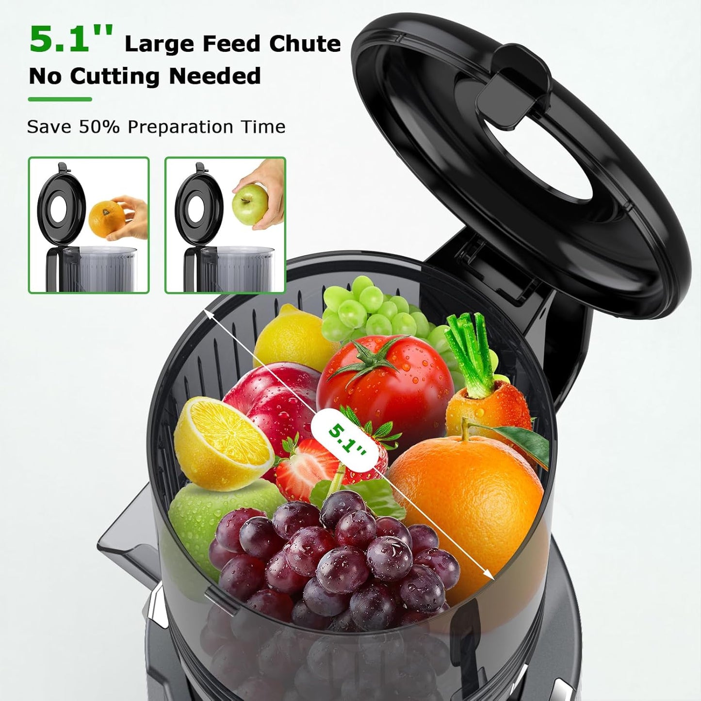Electric Juicer Cold Press | 5.1” Wide Chute Slow Masticating encalife