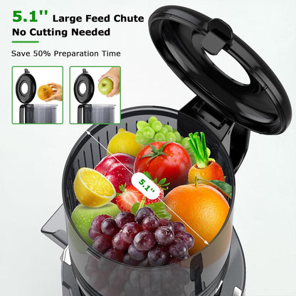 Electric Juicer Cold Press | 5.1” Wide Chute Slow Masticating encalife