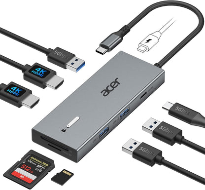 9-in-1 USB-C docking station with dual HDMI 4K monitor ports, USB, SD card and 100W PD