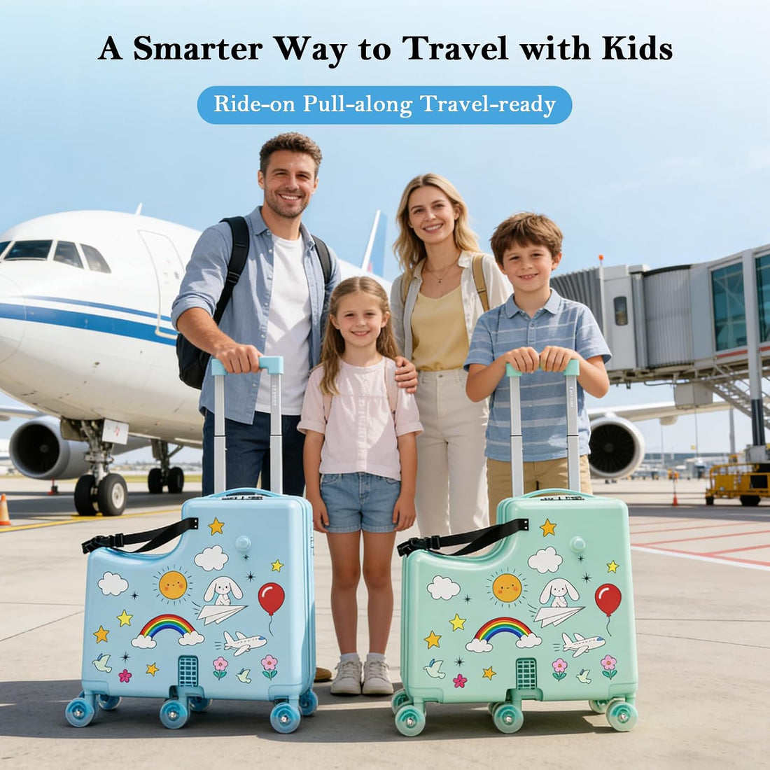 Kids Ride-On Suitcase with Spinner Wheels | Carry on Luggage encalife