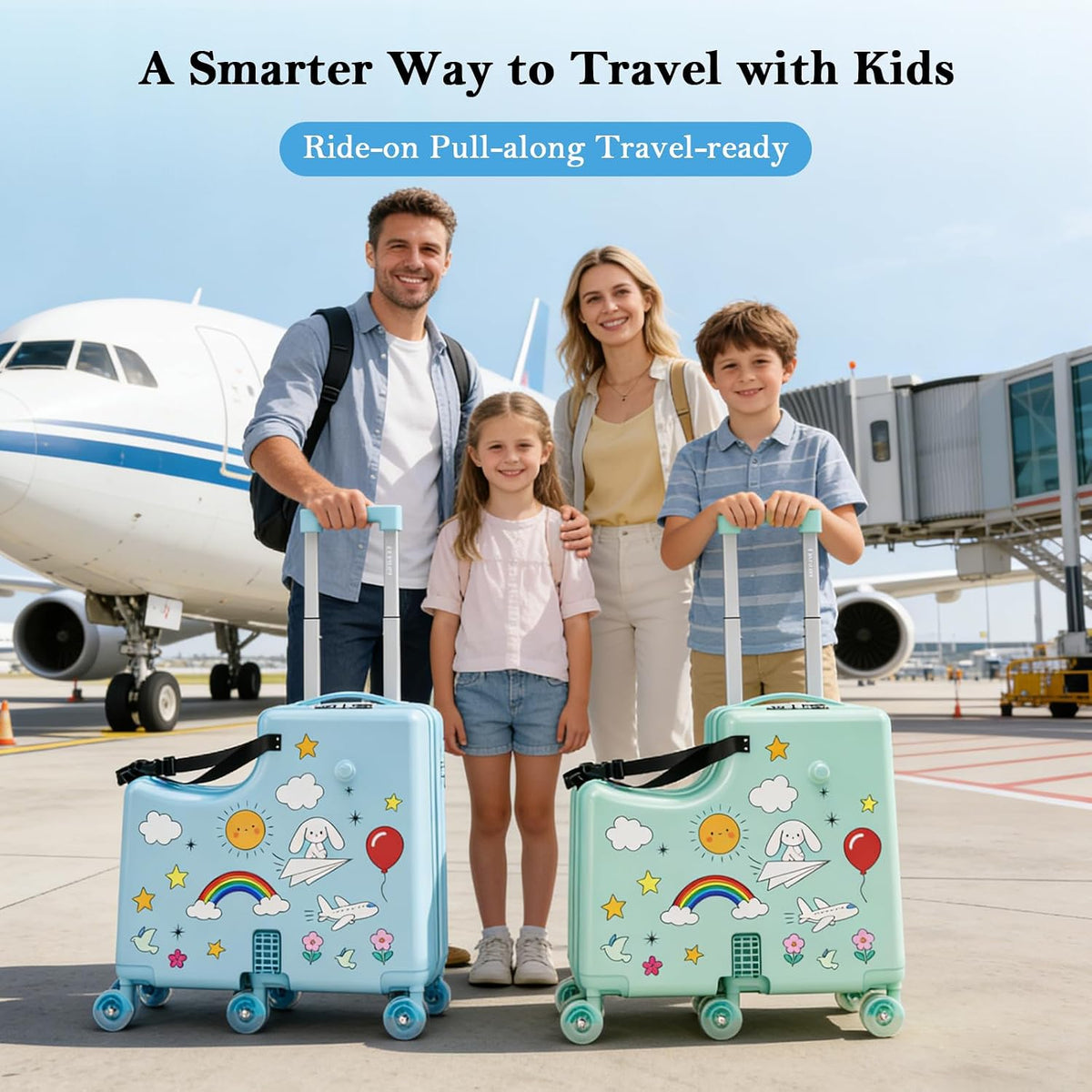 Kids Ride-On Suitcase with Spinner Wheels | Carry on Luggage encalife