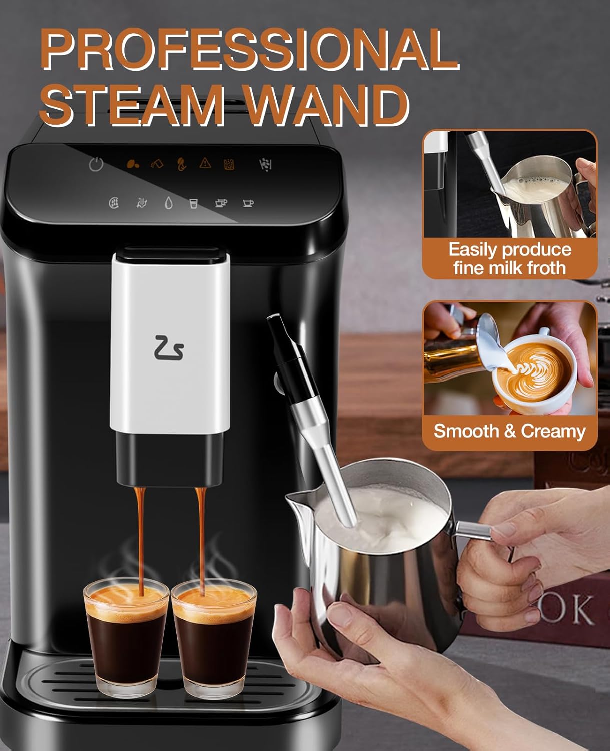 20 Bar Automatic Espresso Machine with Grinder &amp; Frother encalife