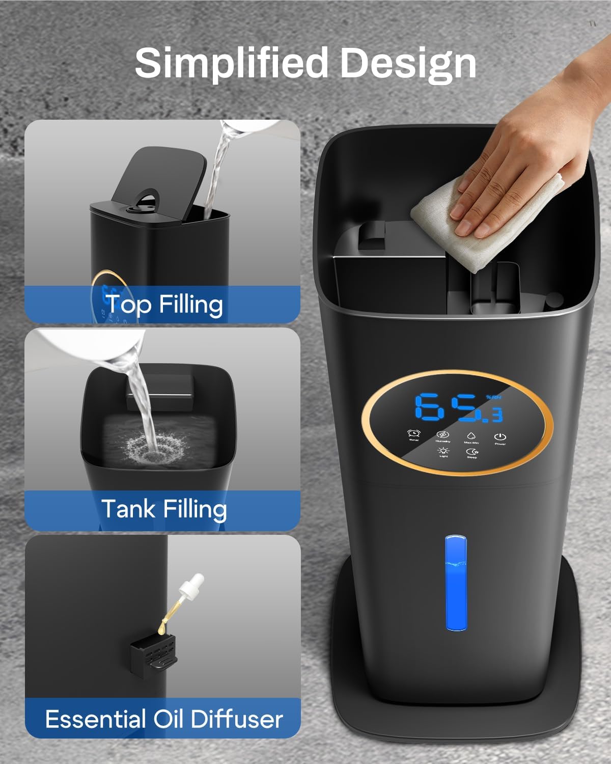 Cool Mist Humidifier | 8L Capacity | With Night Light & Essential Oil Diffuser encalife