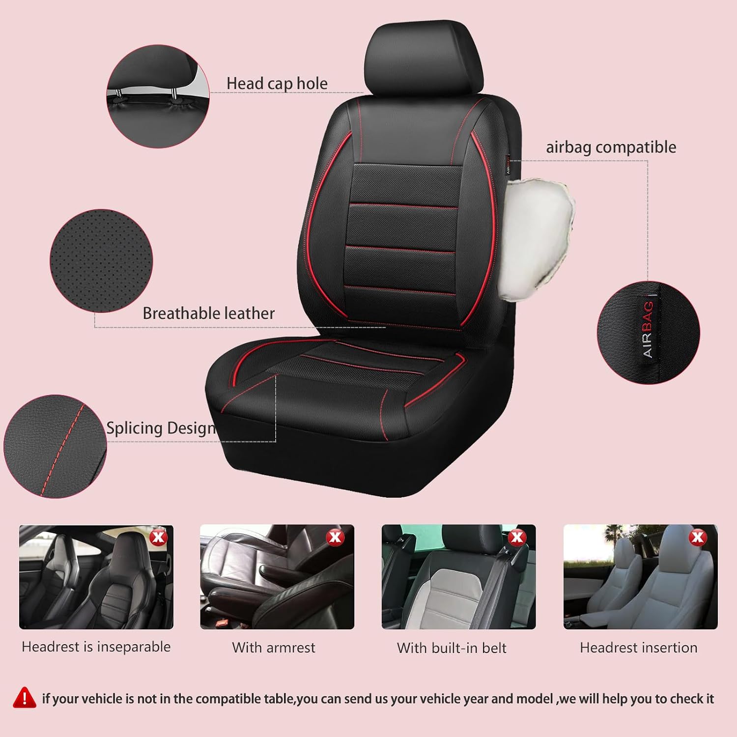 Universal Piping PU Leather Front Car Seat Covers encalife