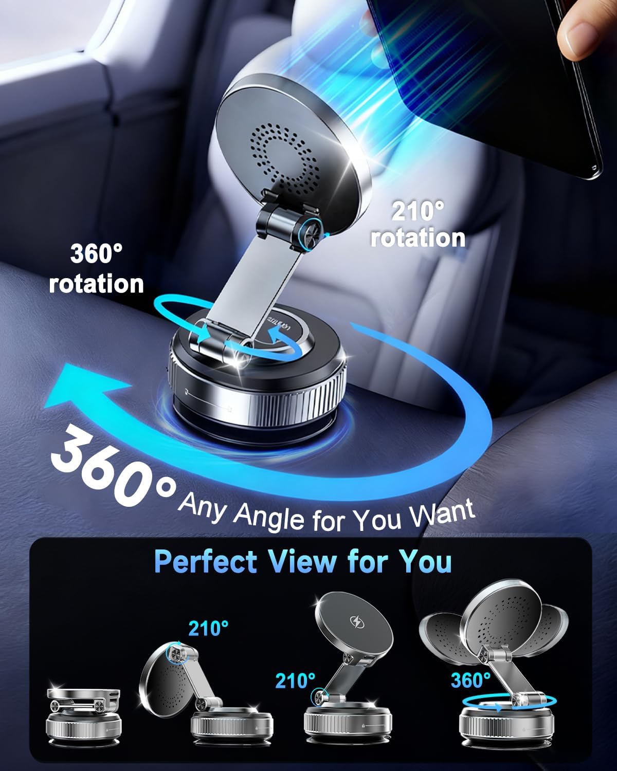 Magnetic MagSafe Car Mount Charger 780° Suction encalife
