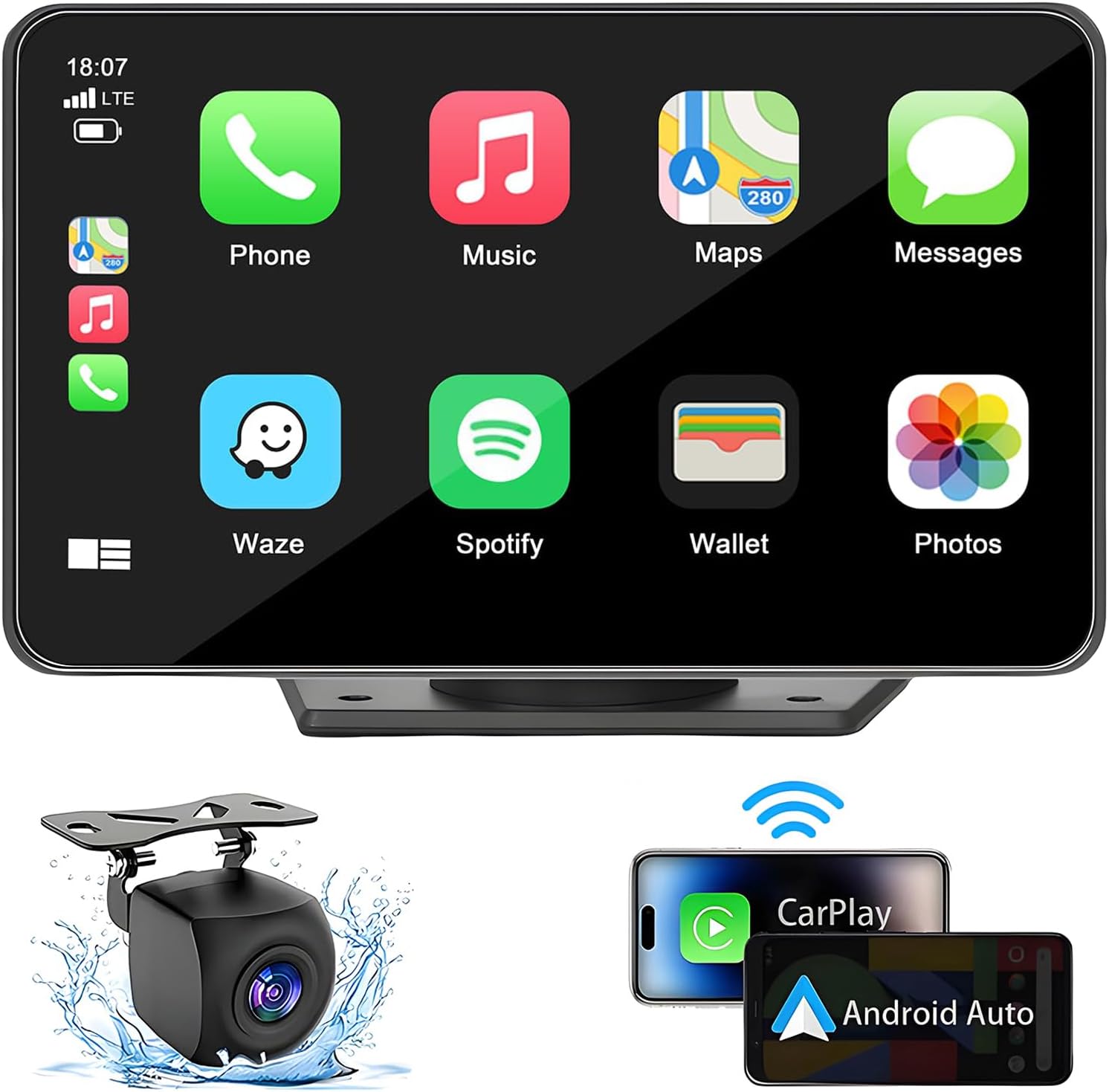 Carplay Screen showing Apple CarPlay Android Auto touchscreen controls
