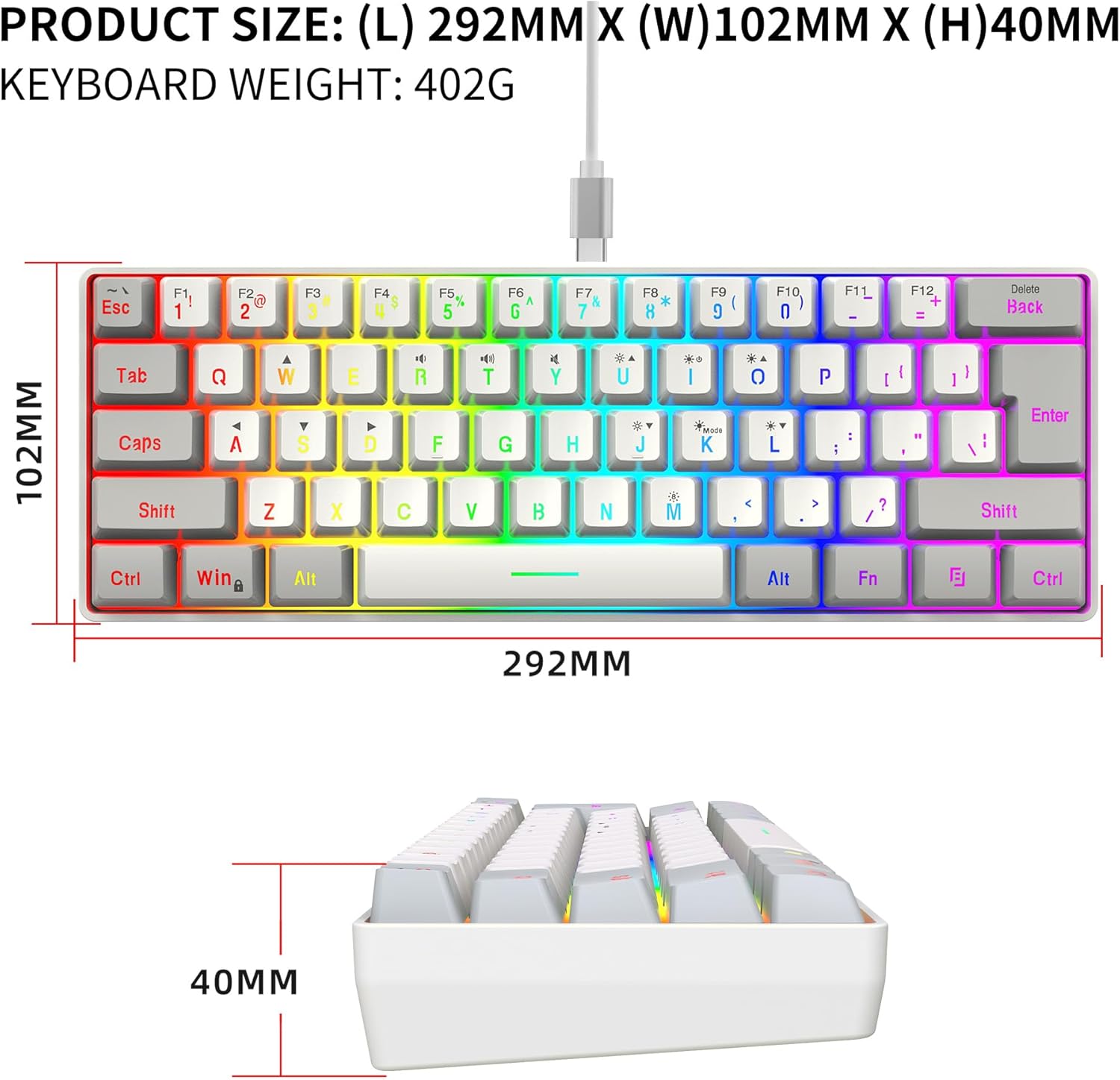 Pro Gaming Keyboard I 60% RGB Wired encalife