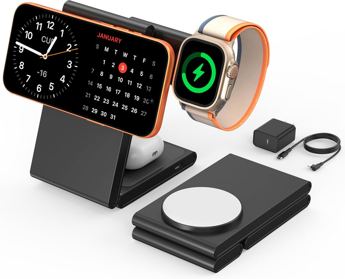 3-in-1 foldable magnetic wireless charger for iPhone Apple Watch and AirPods travel charging