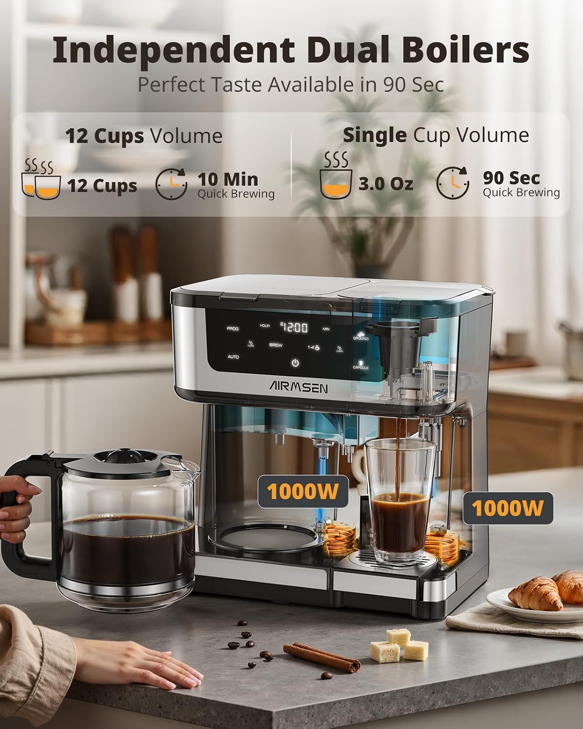 12-Cup Programmable Dual Single Serve Coffee Maker encalife