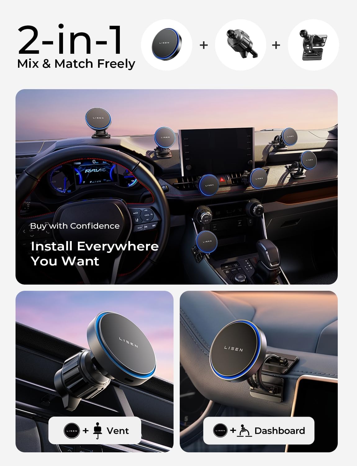 Magnetic MagSafe Car Phone Mount Charger 15W encalife