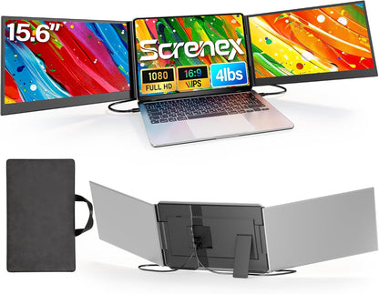 15.6-inch triple laptop screen extender with dual FHD portable monitors for remote work and travel