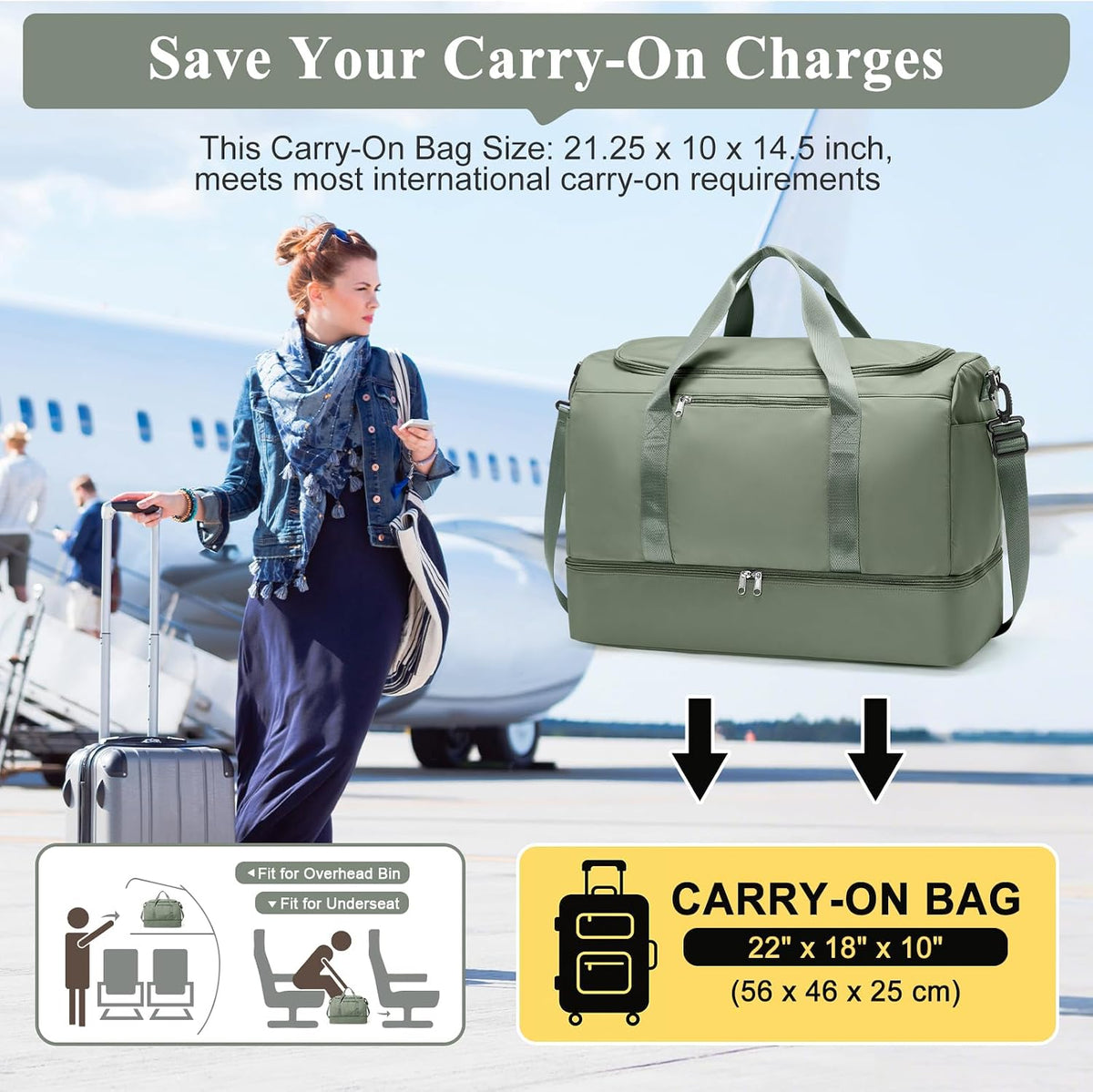 Weekender Bag with Shoe Compartment | Carry on luggage encalife