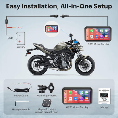 6.25 Inch Motorcycle Carplay Screen Wireless GPS encalife