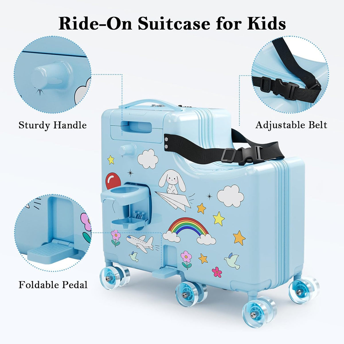 Kids Ride-On Suitcase with Spinner Wheels | Carry on Luggage encalife