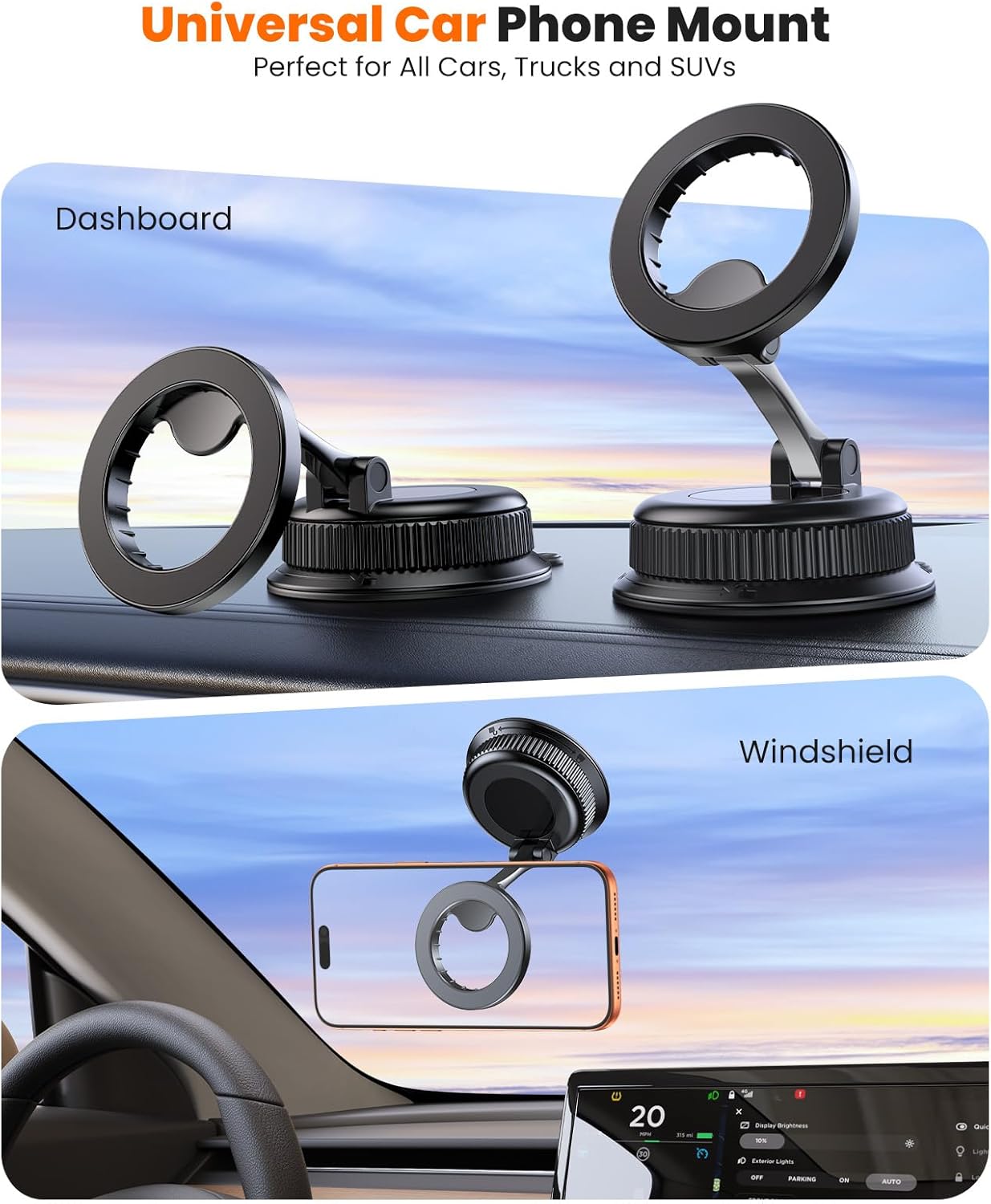 Magnetic MagSafe Car Phone Mount Foldable Suction encalife