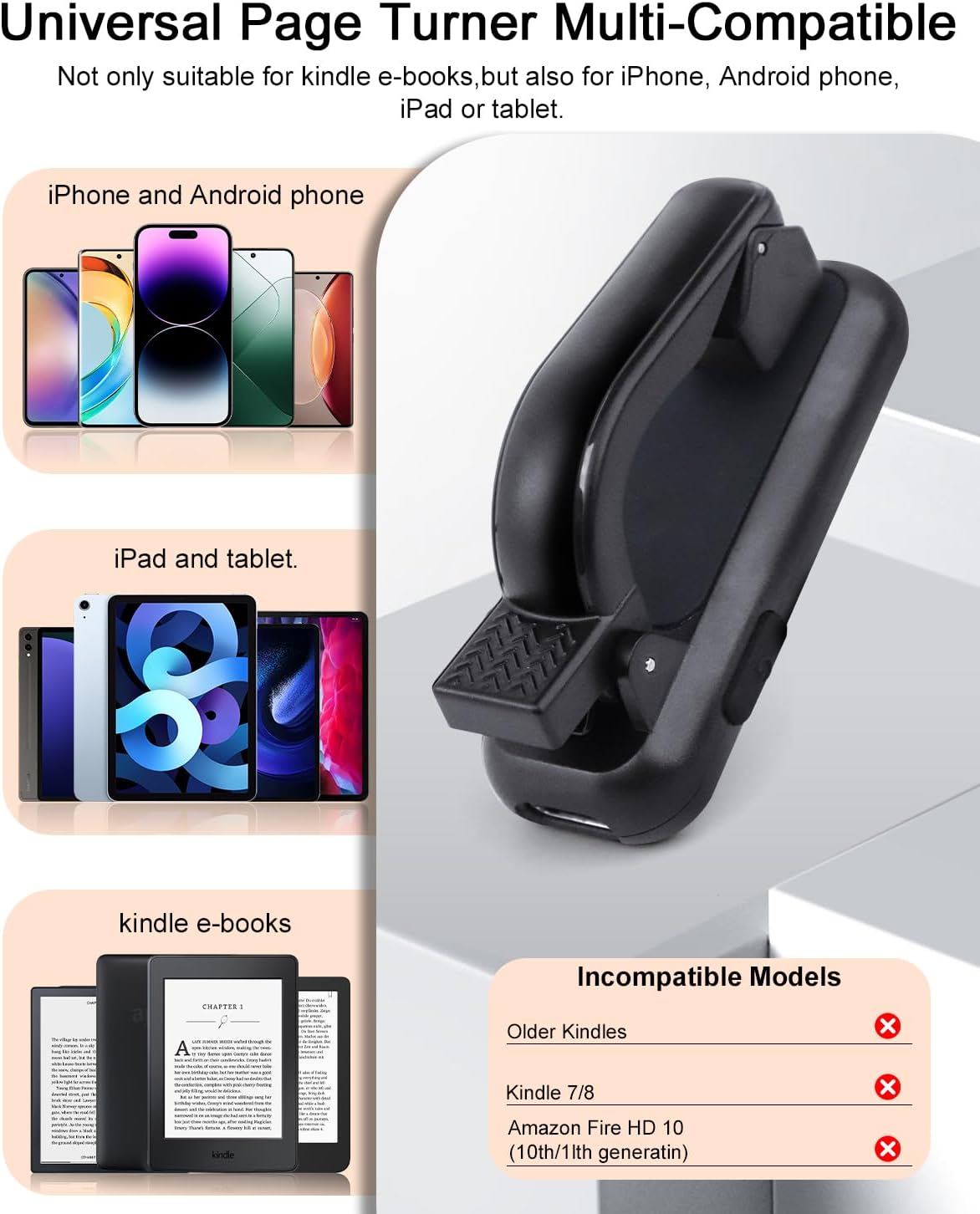 Ergonomic Page Turner Remote for Hands Free Reading encalife