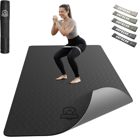 Extra wide yoga mat with non-slip double-sided texture, 6mm cushioning, premium TPE material, and carry bag for yoga, Pilates, stretching, and home workouts.