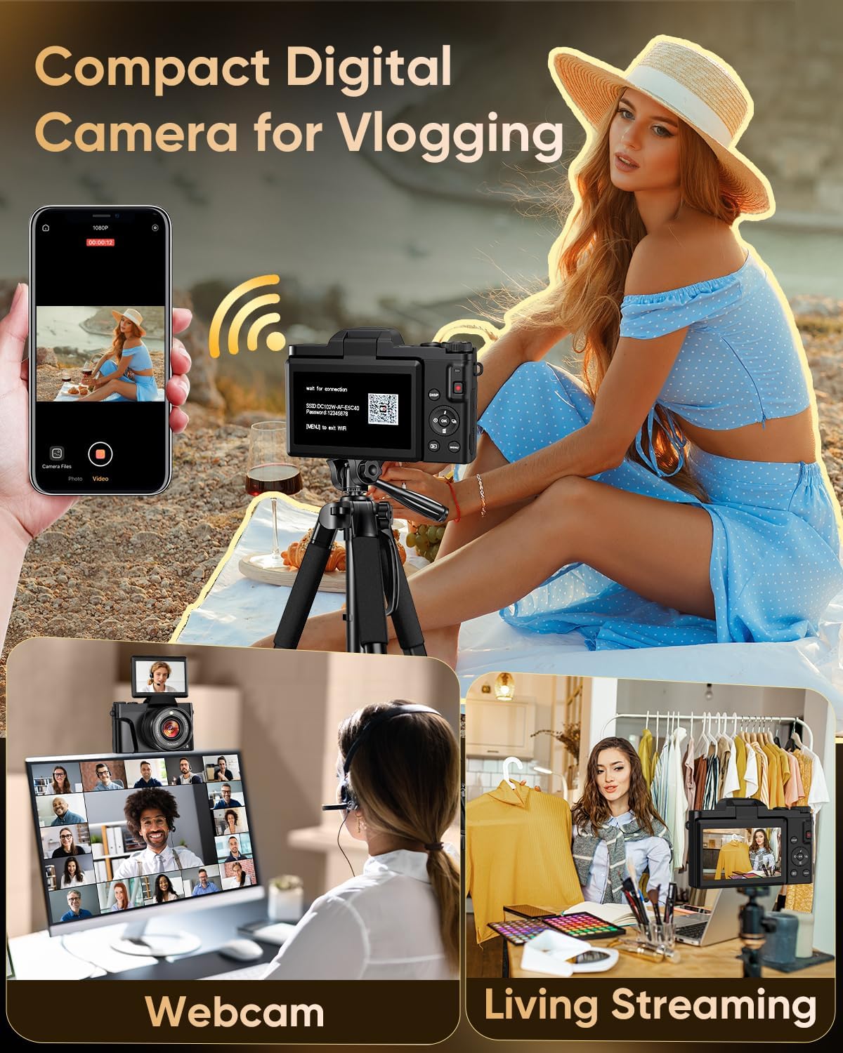 4K Digital Camera I 64MP Vlogging &amp; Travel Camera with Flip Screen encalife