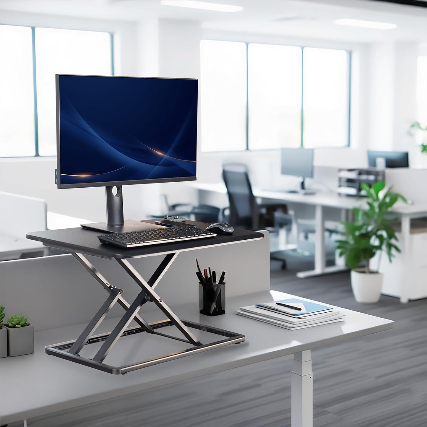 Black Standing Desk Converter Tabletop Workstation Riser encalife