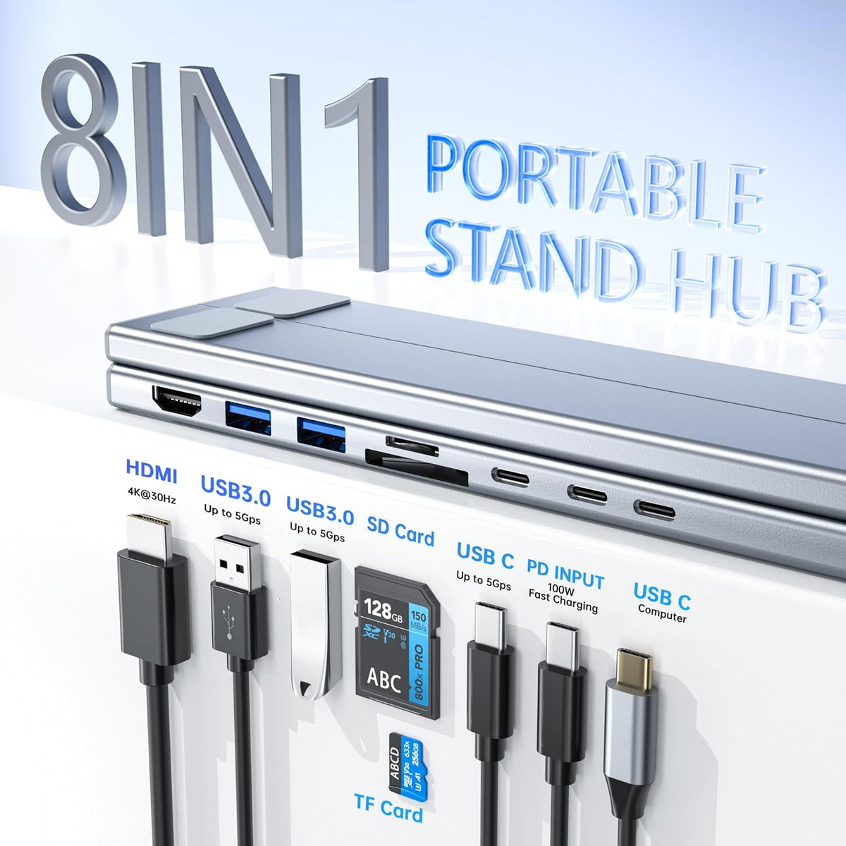 8-in-1 USB-C Laptop Stand Docking Station Hub encalife